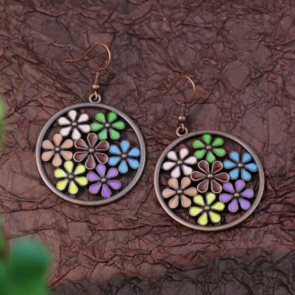 12 Pairs Multicolor Boho Tribal Geometric Drop Earrings - Picture 7 of 8